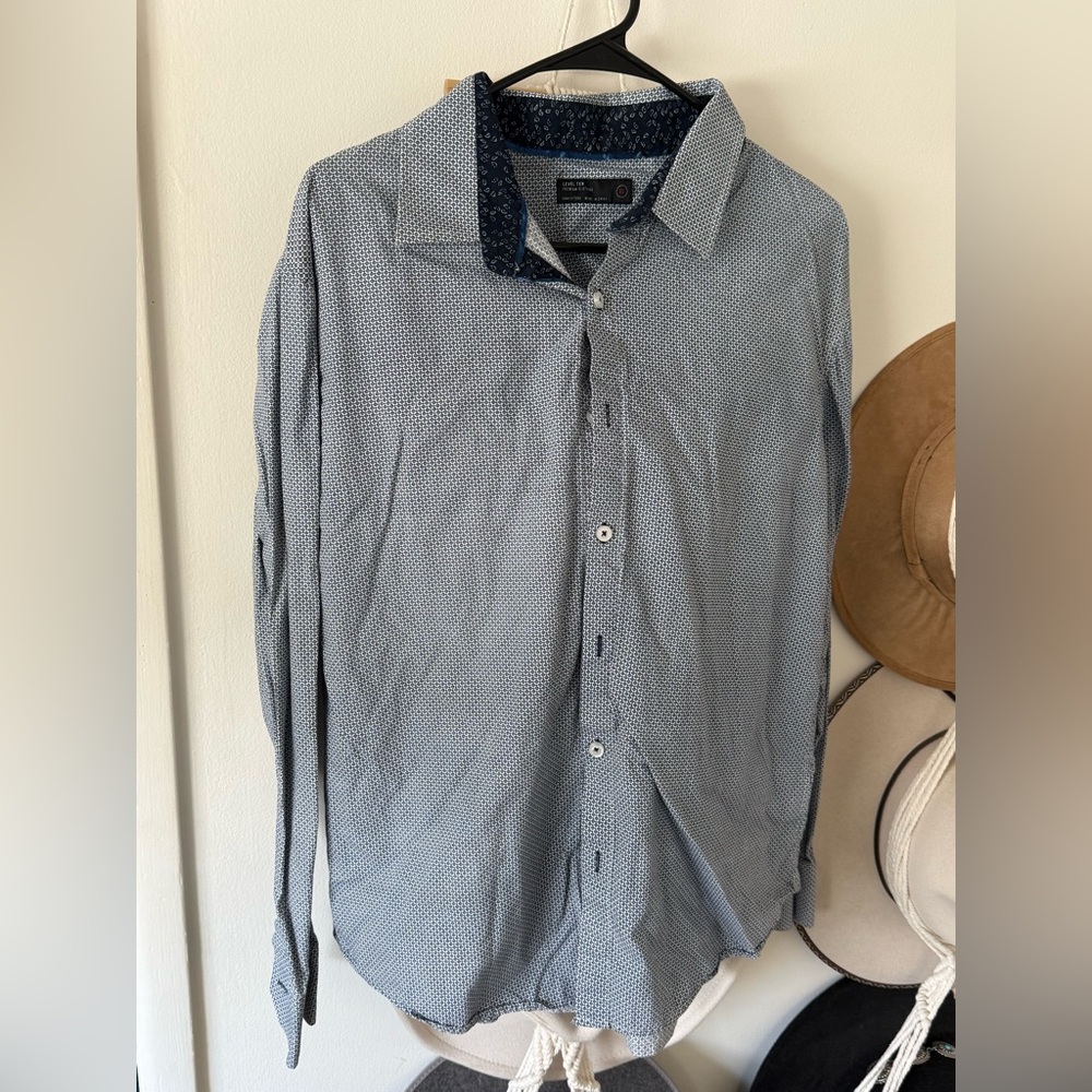 Men’s Level Ten Dress Shirt Blue Navy and White